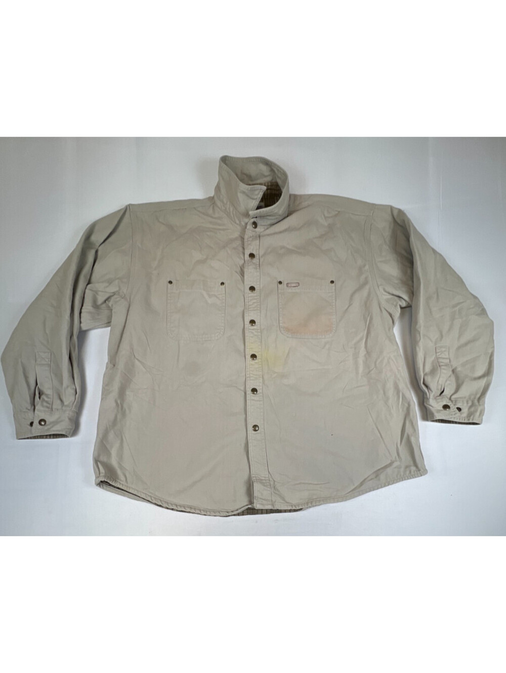 Carhartt Men 2XL Plaid Lined Long Sleeve Shirt Jacket Tan Workwear Snap